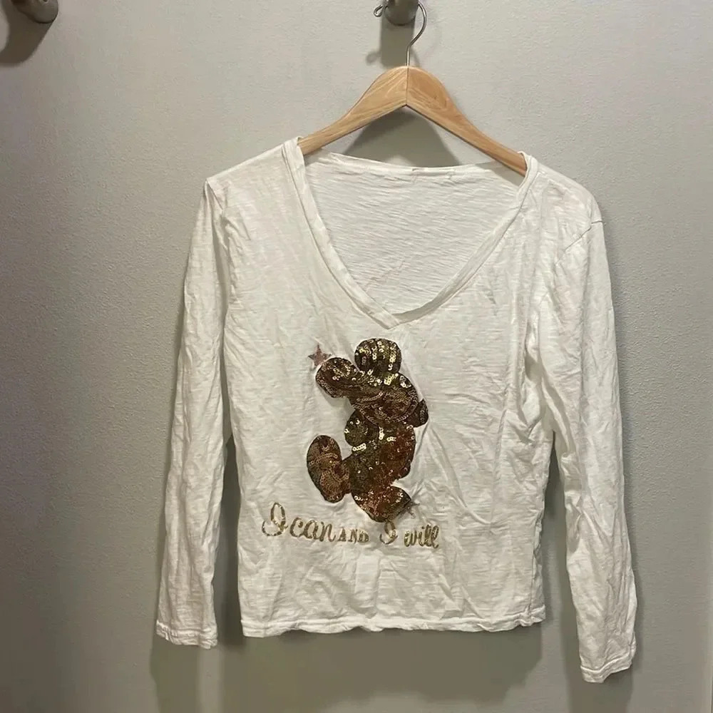 Mickey Mouse woman’s c neck gold beaded shirt
